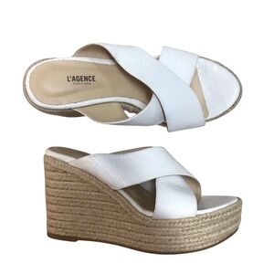 L'AGENCE White Espadrille Wedges 37.5 sz 7-7.5